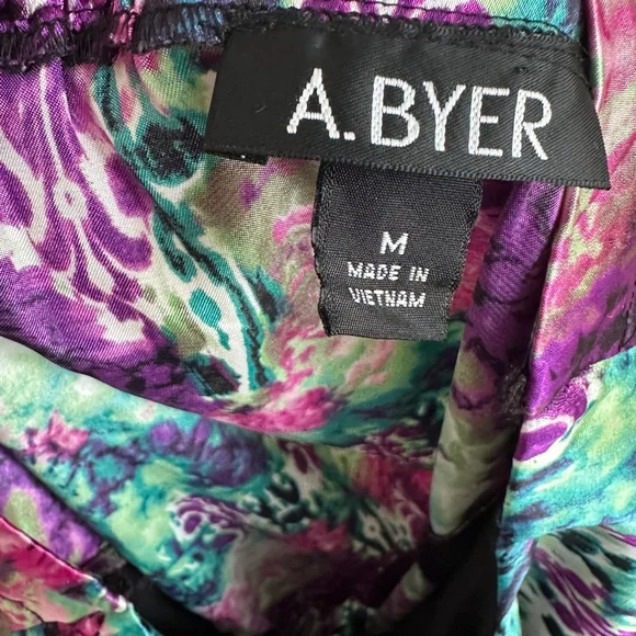 Y2K A. Byer abstract watercolor satin halter top jewel tone - Picture 4 of 4